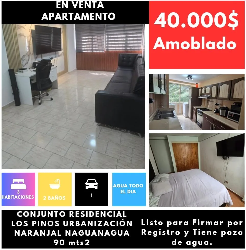 Apartamento en Venta en Urbanización Naranjal los pinos — 3 hab 90m² — USD 40,000