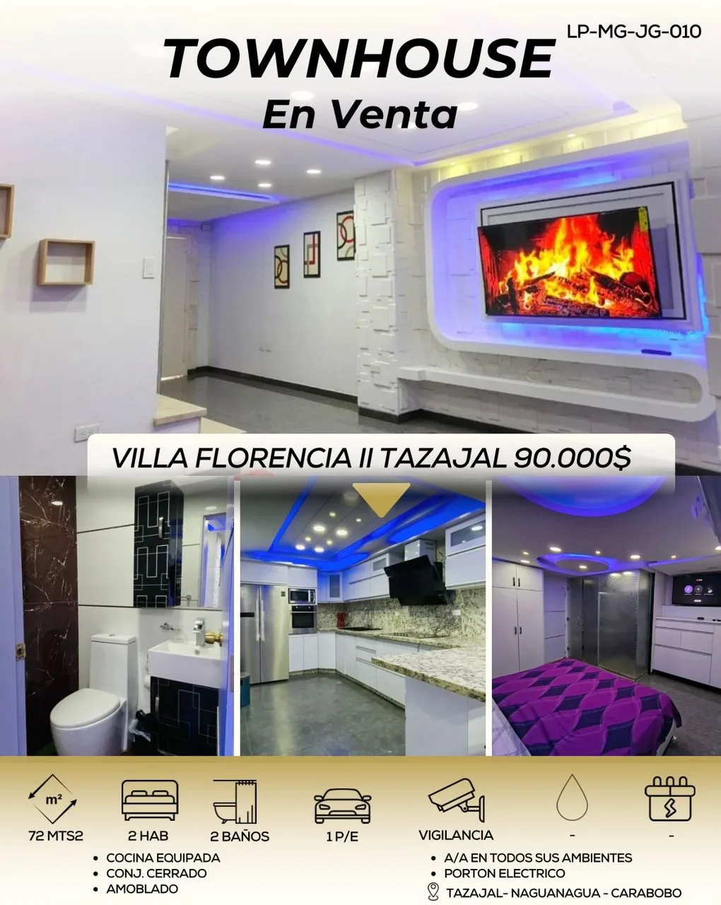 Townhouse en Venta en Res. Villa Florencia ll, Naguanagua Tazajal — 2 hab 72m² — USD 90,000