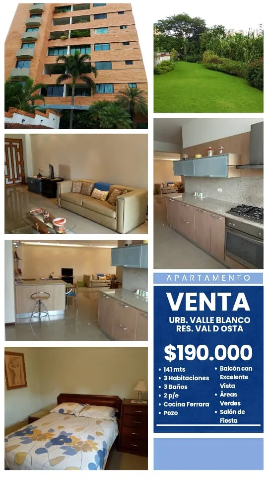 Apartamento en Venta en Urb. Valle Blanco – Residencias Val D’Osta, Valencia, Carabobo — 3 hab 141m² — USD 140,000
