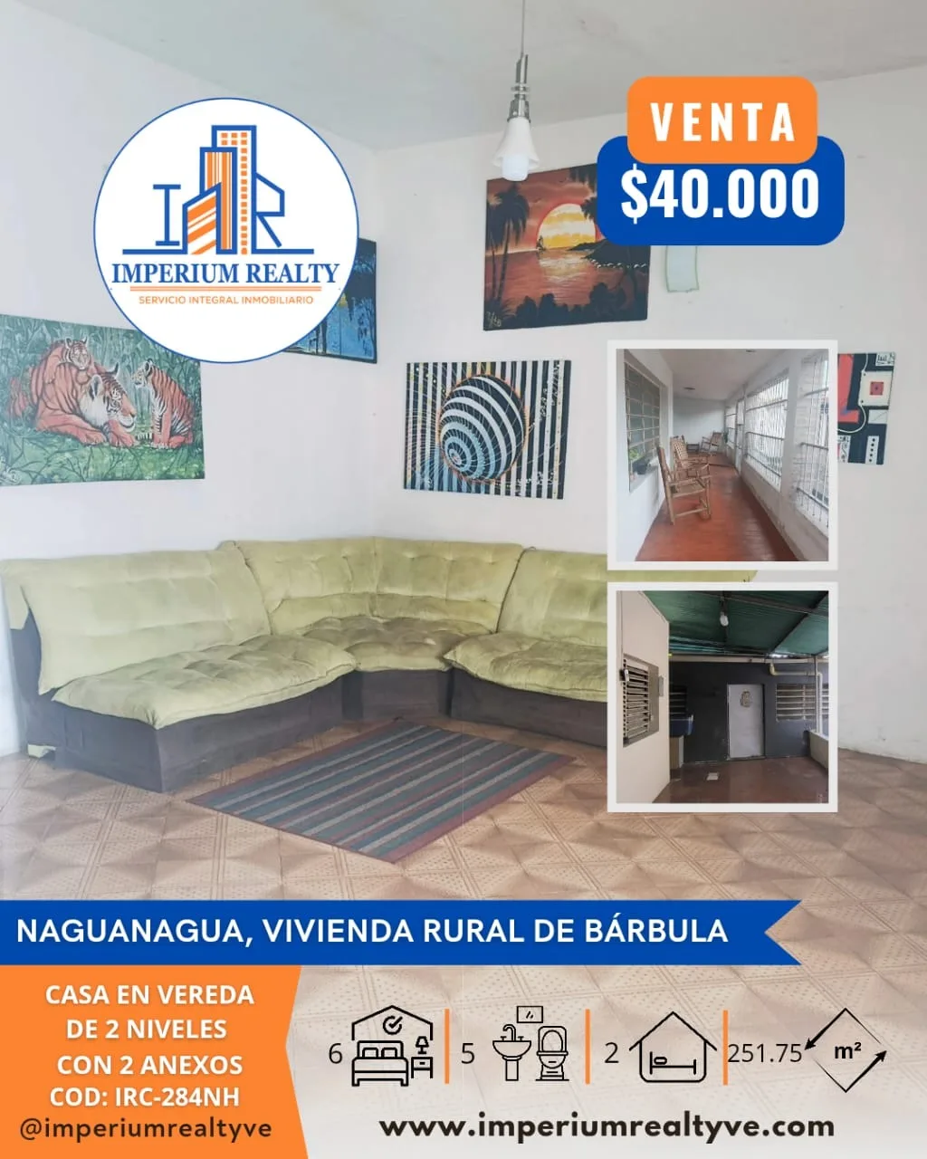 Casa en Venta en Naguanagua, Vivienda Rural de Bárbula — 6 hab 251m² — USD 40,000