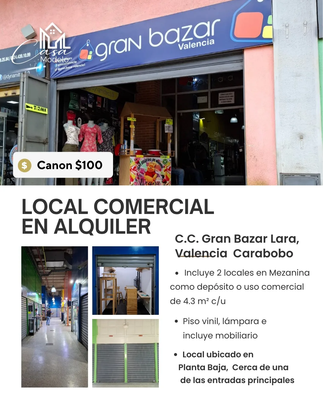 Local en Alquiler en C.C. Gran Bazar Lara, Valencia Carabobo — USD 100