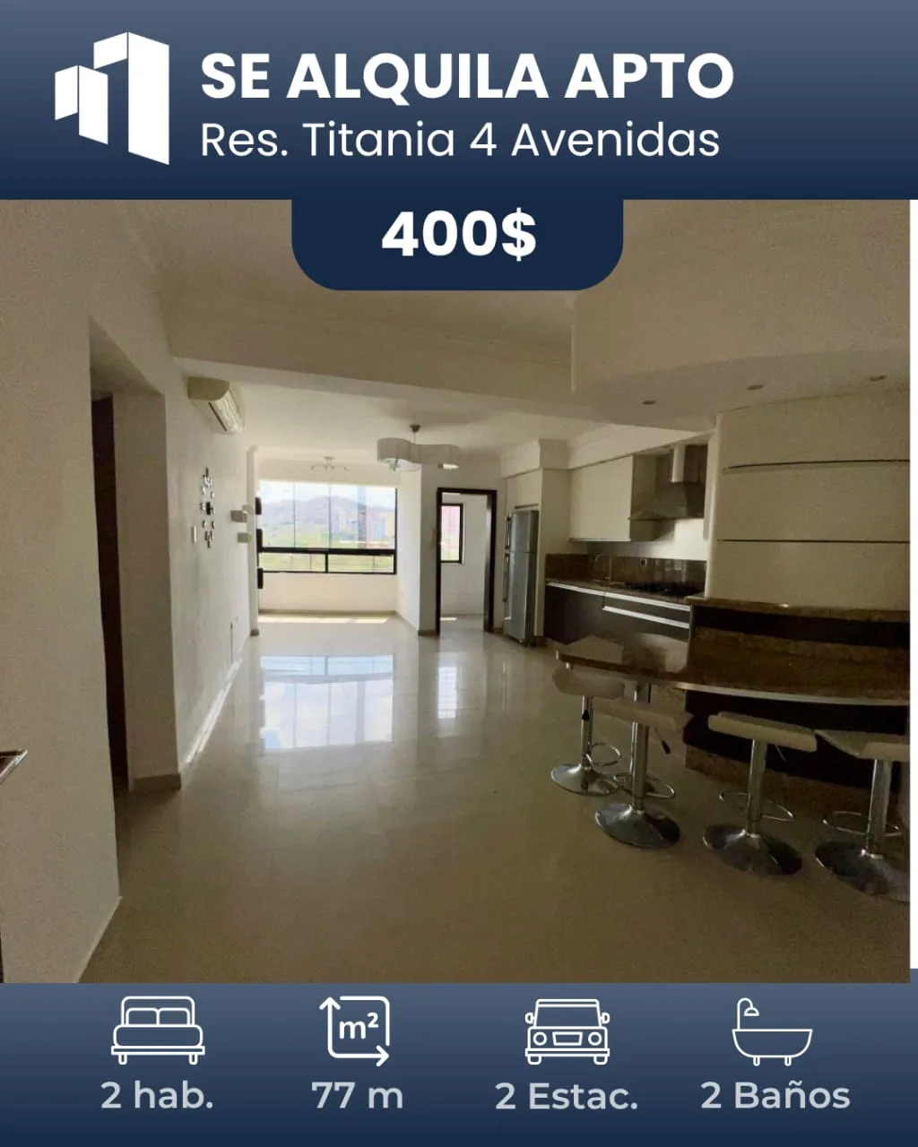 Apartamento en Alquiler en Urb. Las Palmas — 2 hab 77m² — USD 400