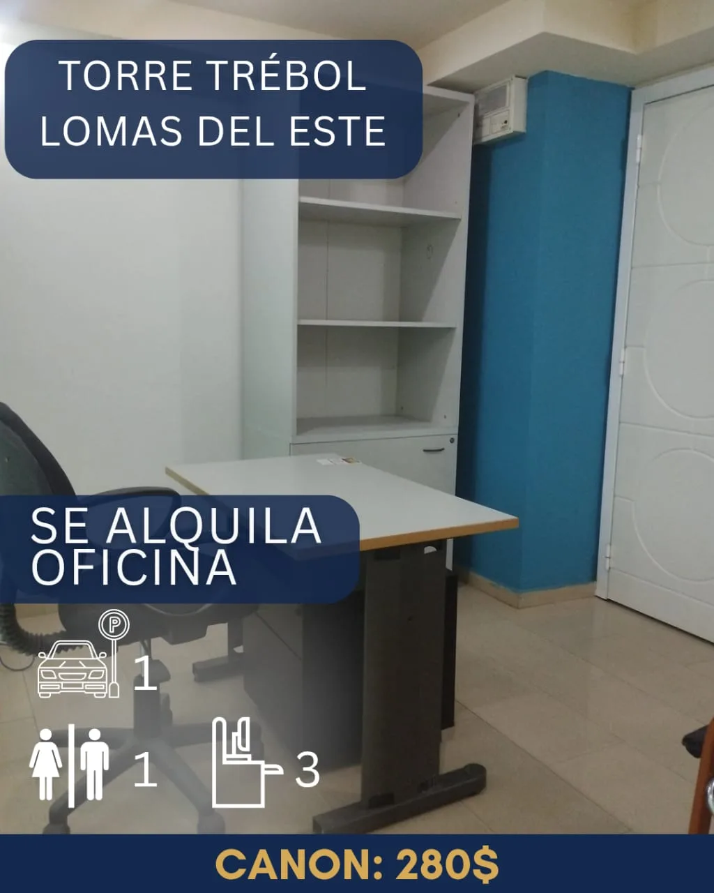 Oficina en Alquiler en TORRE TREBOL, LOMAS DEL ESTE 60m² — USD 280