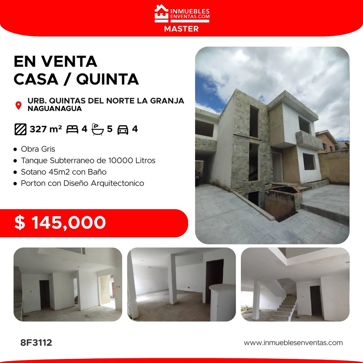 Casa en Venta en Urb. Quintas del Norte, Naguanagua — 4 hab 327m² — USD 145,000