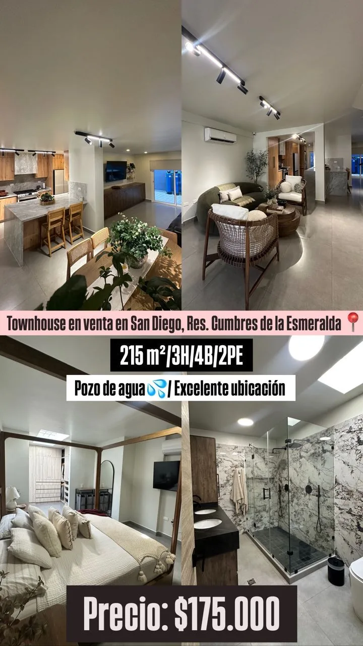 Townhouse en Venta en Cumbres de la Esmeralda — 3 hab 215m² — USD 175,000
