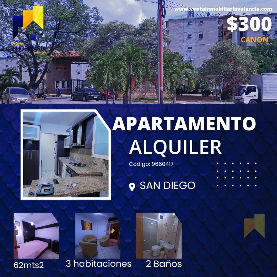 Apartamento en Alquiler en Terrazas de San Diego — 3 hab 62m² — USD 300