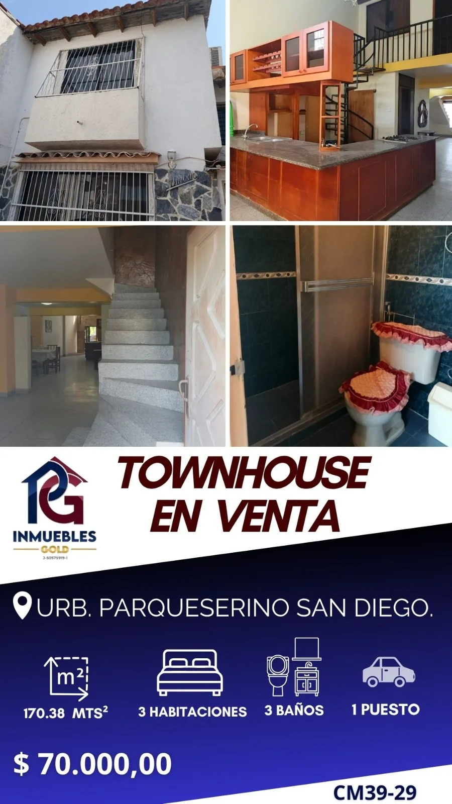 Townhouse en Venta en Urbanización Parqueserino, San Diego, Edo. Carabobo — 3 hab 190m² — USD 70,000
