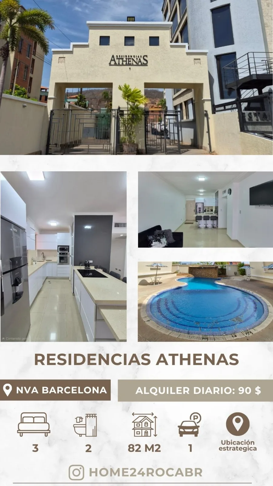 Apartamento en Alquiler en Nva Barcelona — 3 hab 82m² — USD 90