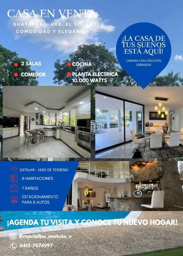 Casa en Venta en Guataparo, Urb. El Solar — 6 hab 1450m² — USD 495,000