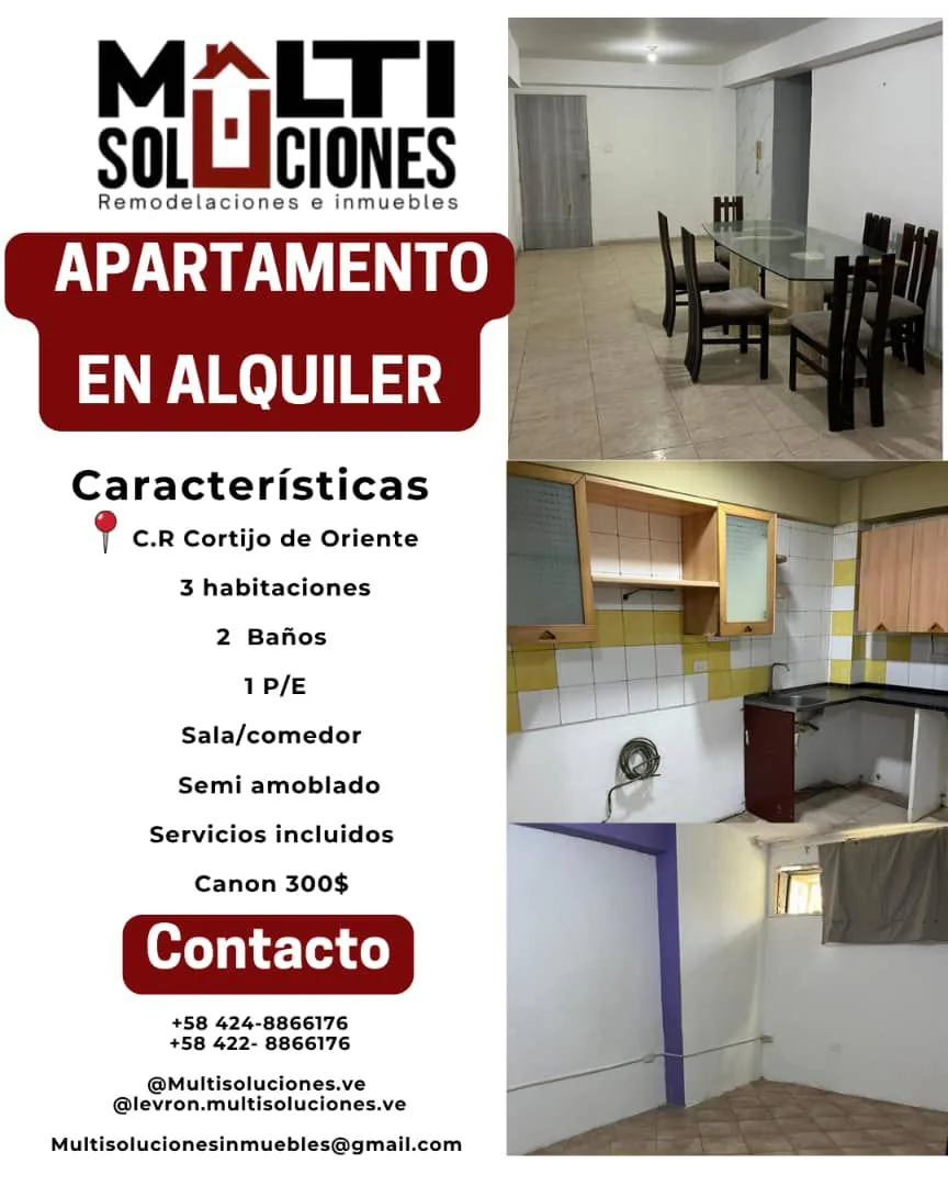 Apartamento en Alquiler en C.R Cortijo de Oriente — 3 hab — USD 300