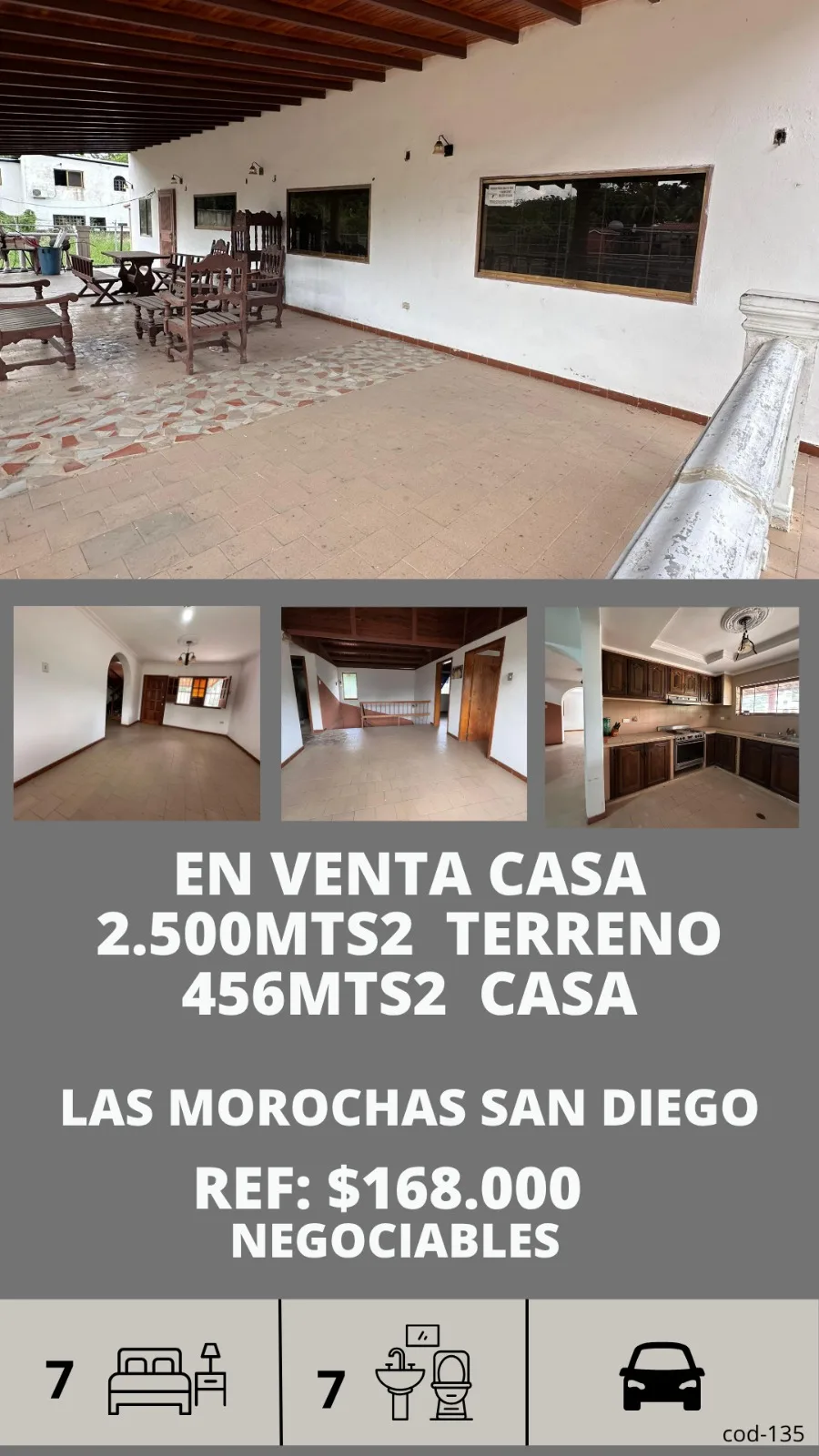 Casa en Venta en Las Morochas San Diego — 7 hab 456m² — USD 168,000