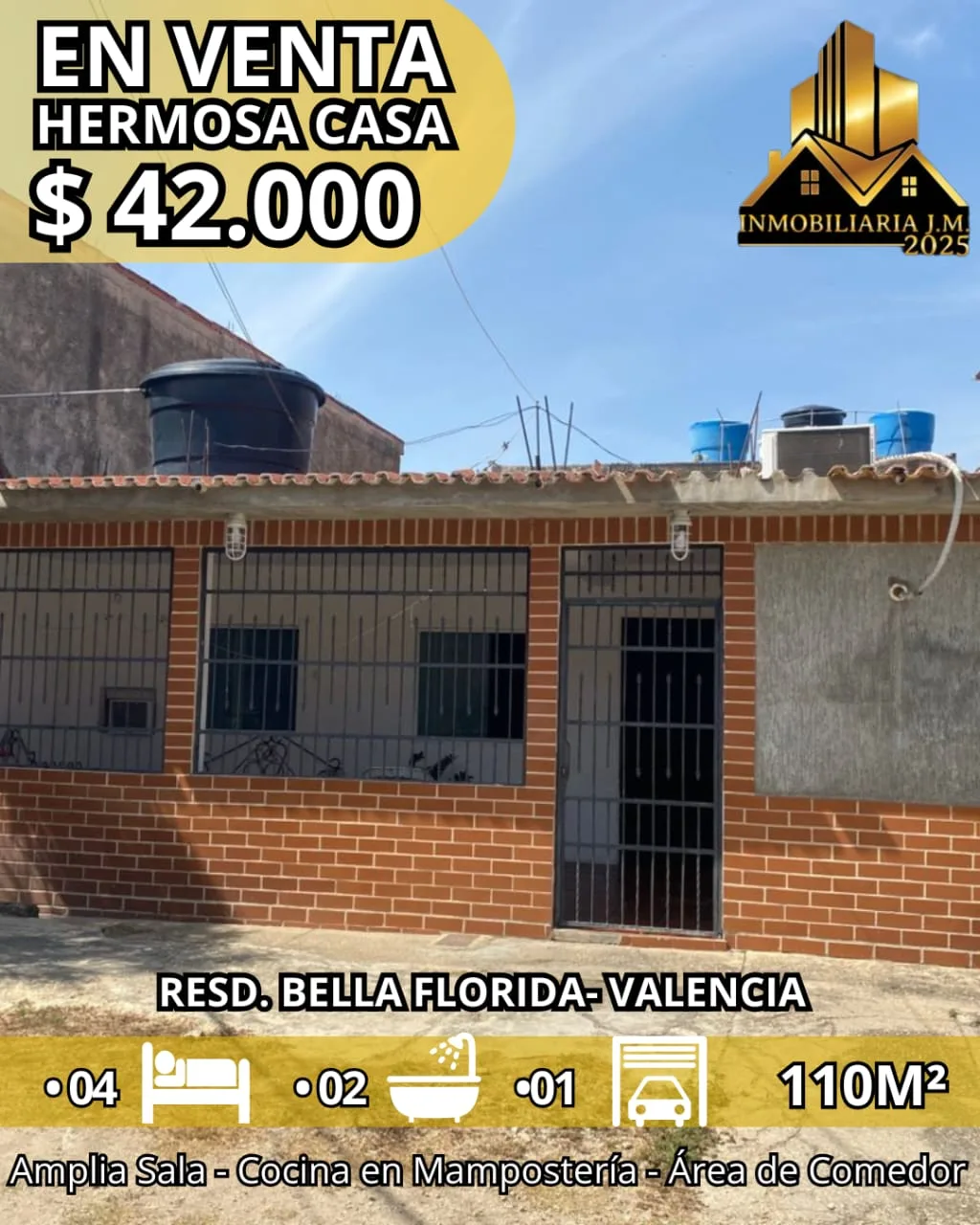 Casa en Venta en Parque Residencial Bella Florida, Valencia — 4 hab 110m² — USD 42,000