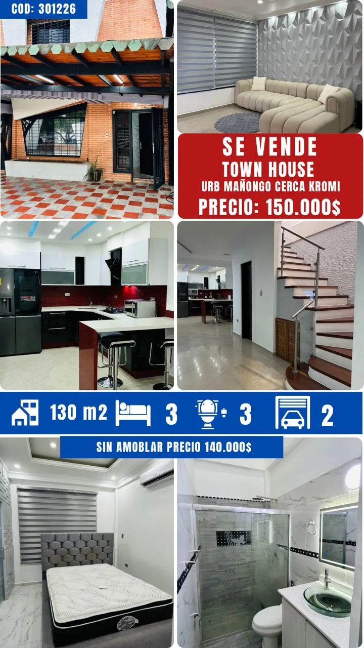 Townhouse en Venta en Urb Jardín Mañongo Naguanagua — 3 hab 130m² — USD 150,000