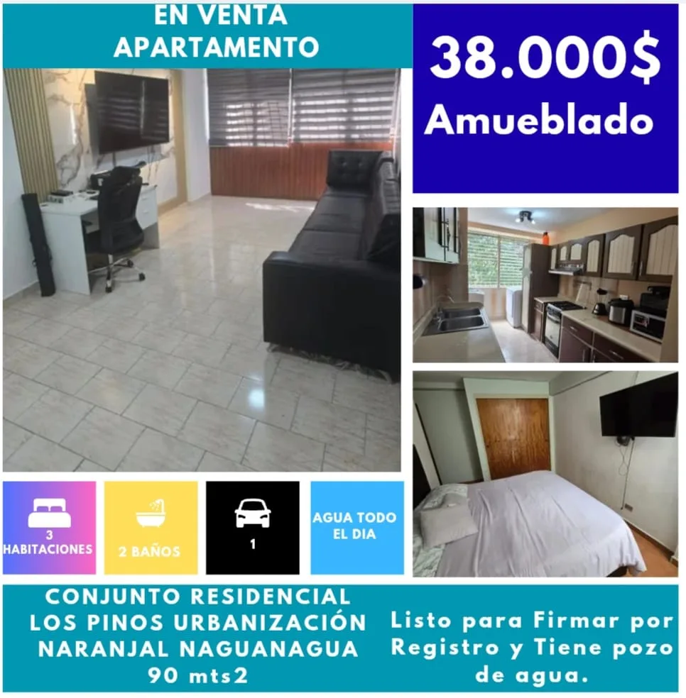 Apartamento en Venta en Urbanización Naranjal los pinos — 3 hab 90m² — USD 38,000