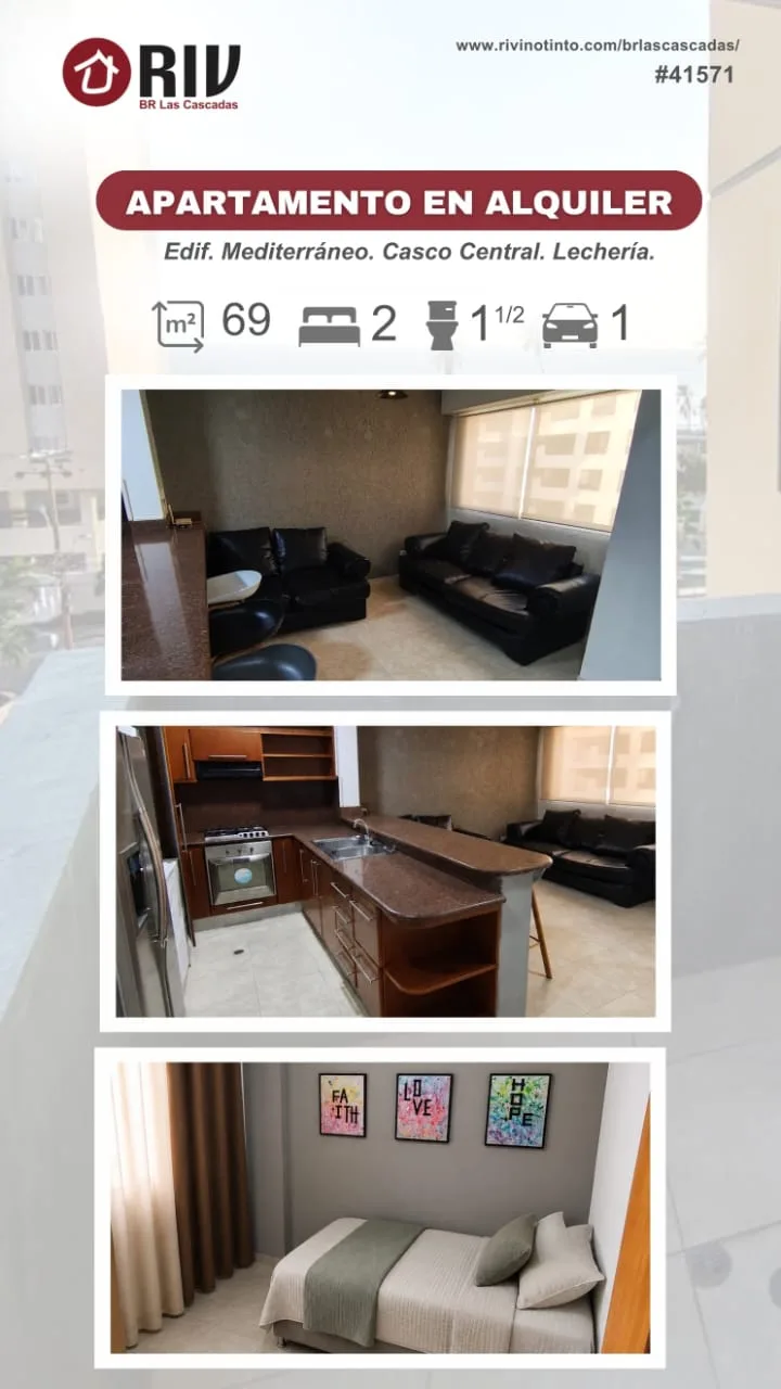 Apartamento en Alquiler en Conjunto Residencial Casco Central, Edificio Mediterráneo, RIV BR LAS CASCADAS — 2 hab 69m² — USD 450