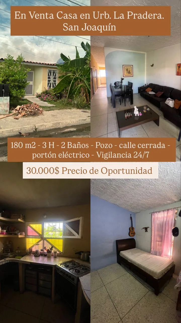 Casa en Venta en Urb. La Pradera, San Joaquín — 3 hab 180m² — USD 30,000