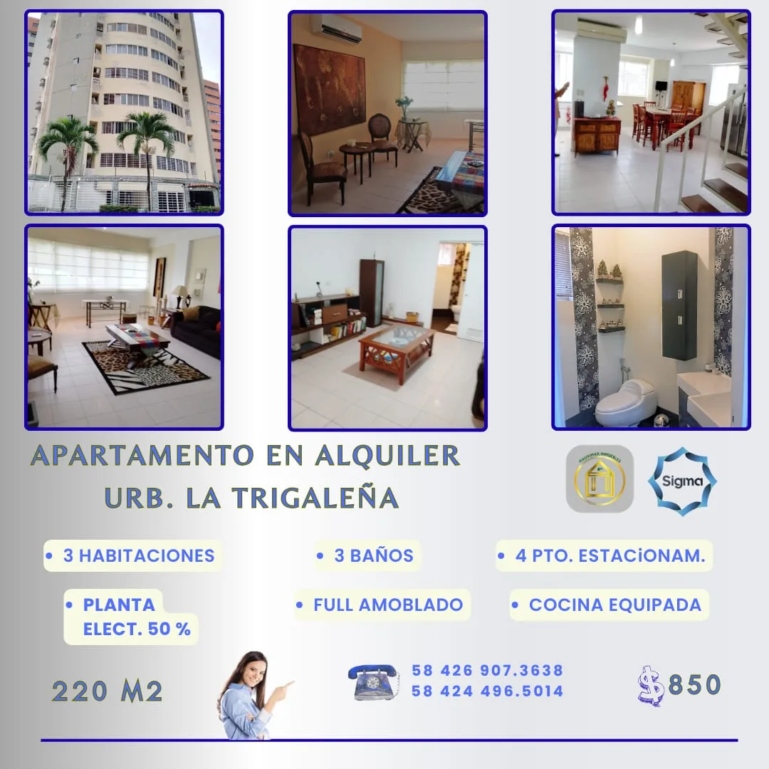 Apartamento en Alquiler en Urb. La Trigaleña Alta — 3 hab 220m² — USD 850