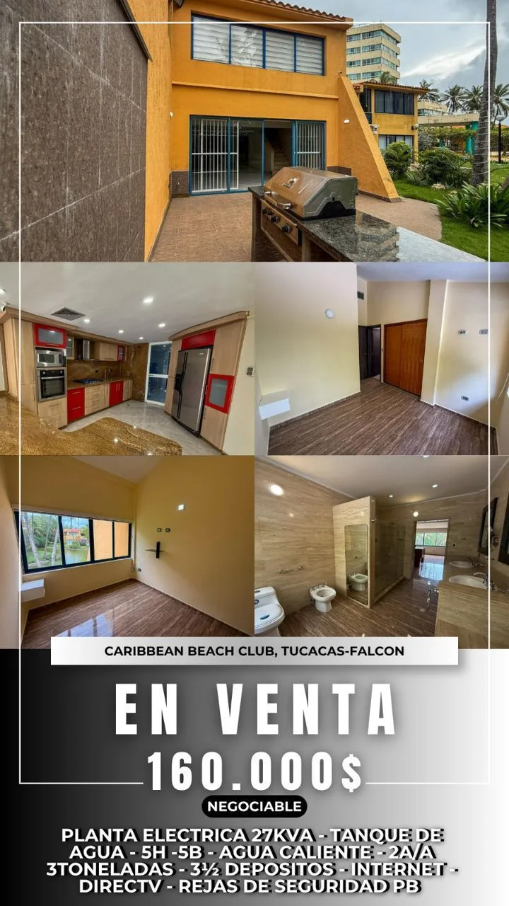 Casa en Venta en Condominio Caribbean Beach Club, Tucacas — 4 hab 178m² — USD 150,000