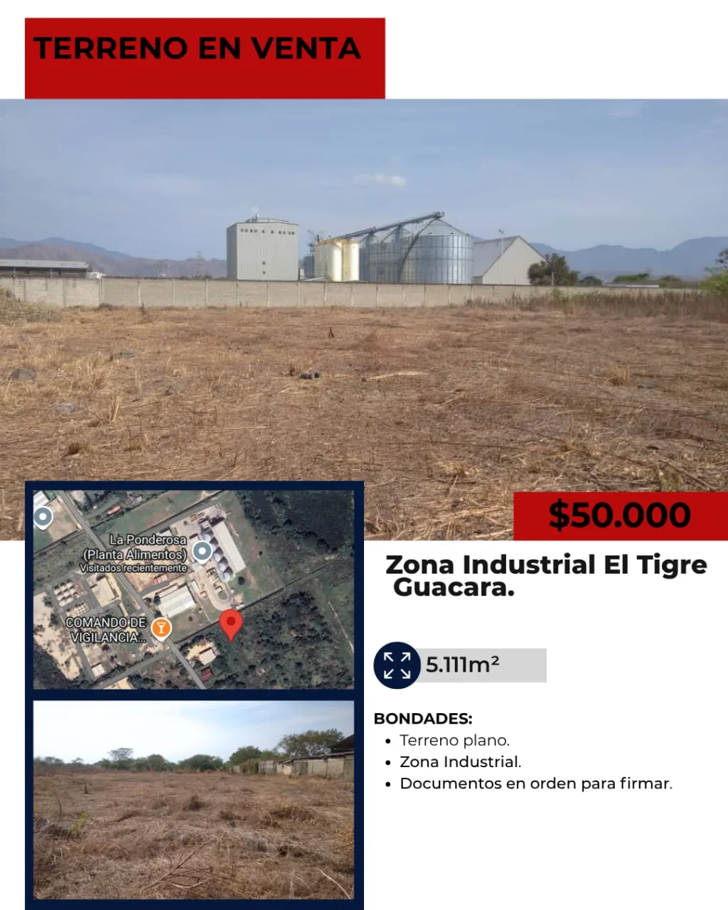 Terreno en Venta en Zona Industrial El Tigre, Guacara 5111m² — USD 50,000
