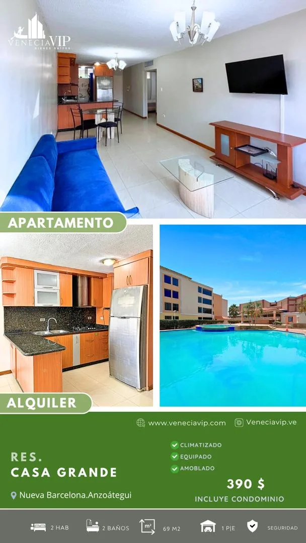 Apartamento en Alquiler en Conjunto Residencial Casa Grande, Nueva Barcelona — 2 hab 69m² — USD 390