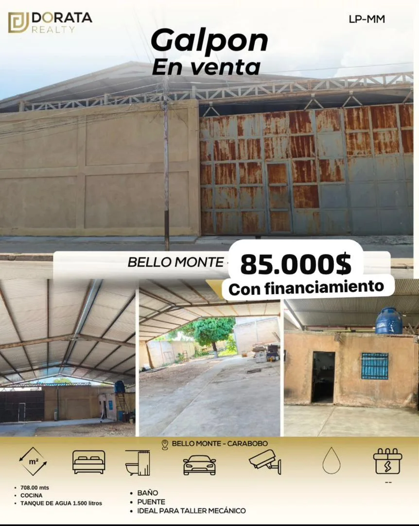 Galpon en Venta en Bello Monte — 1 hab 708m² — USD 85,000