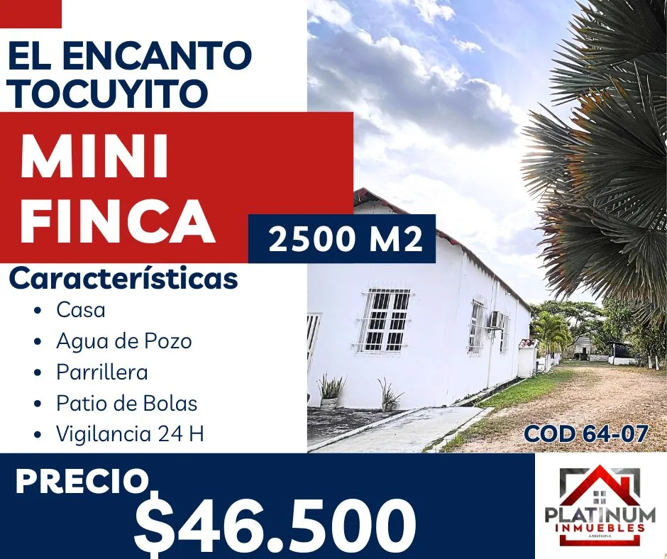Casa en Venta en El Encanto - Tocuyito — 3 hab 2500m² — USD 46,500