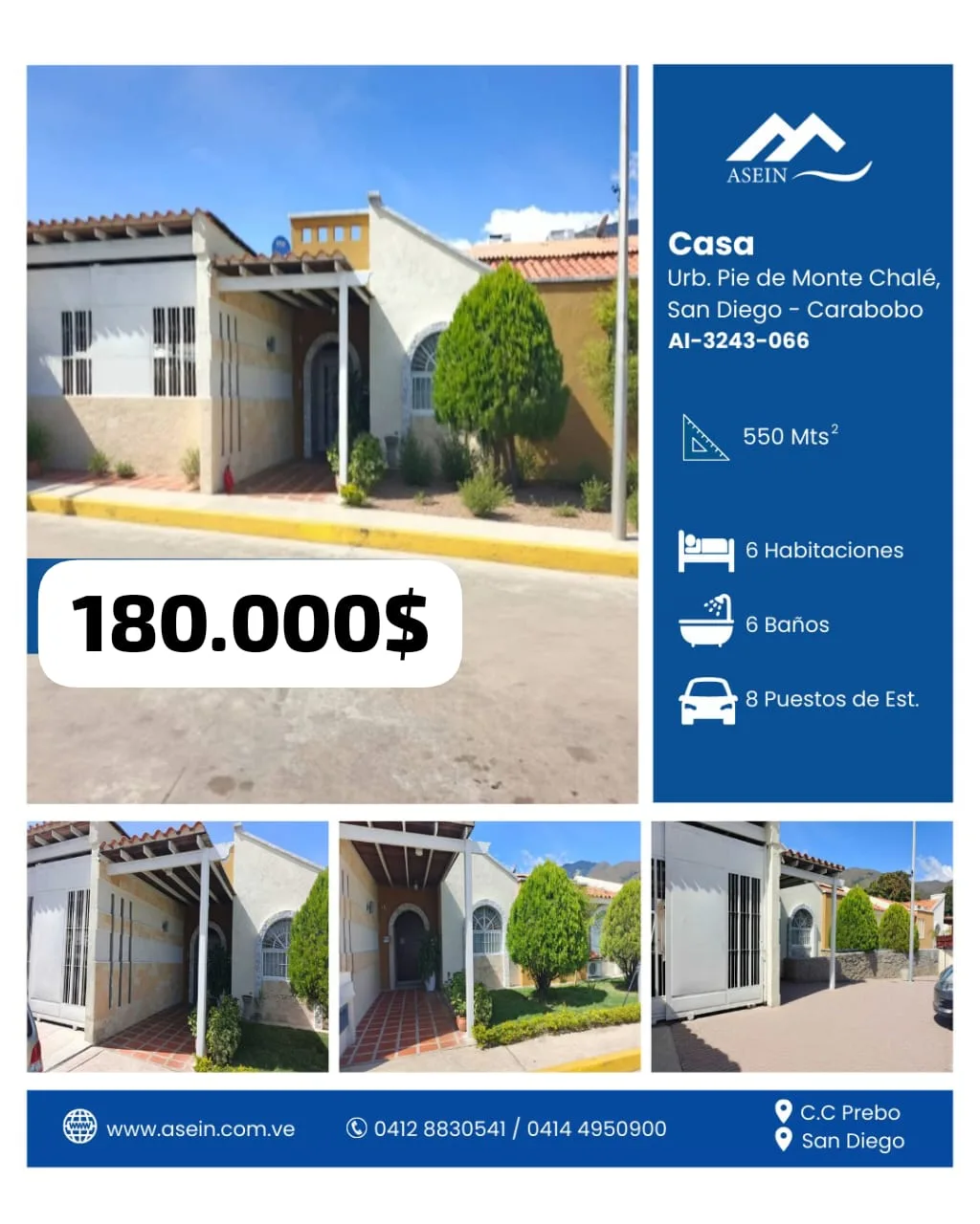 Casa en Venta en Urb. Pie de Monte Chalé, San Diego - Carabobo — 6 hab 550m² — USD 180,000