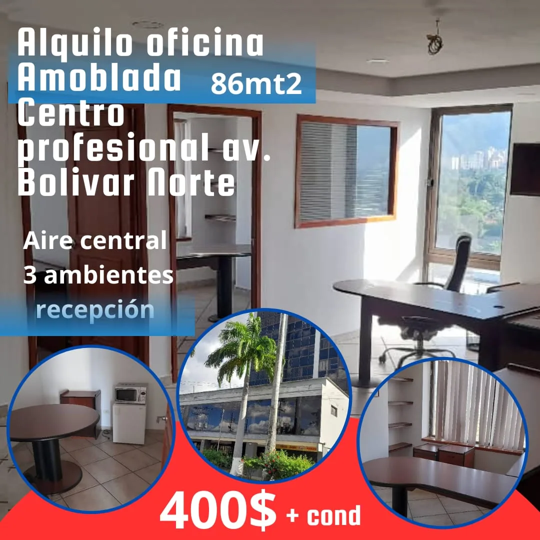 Oficina en Alquiler en Av. Bolívar 86m² — USD 400