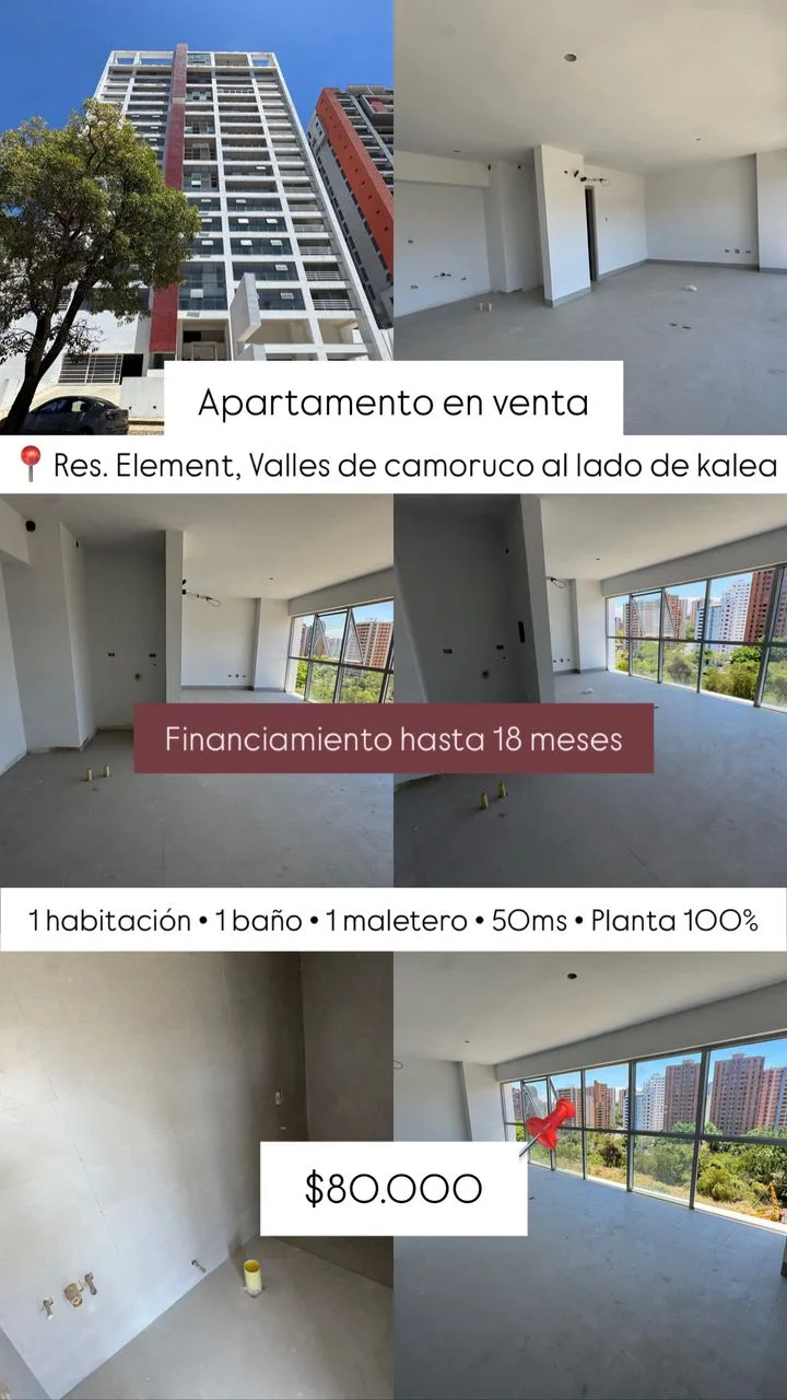 Apartamento en Venta en Res. Element, Valles de camoruco — 1 hab 50m² — USD 80,000