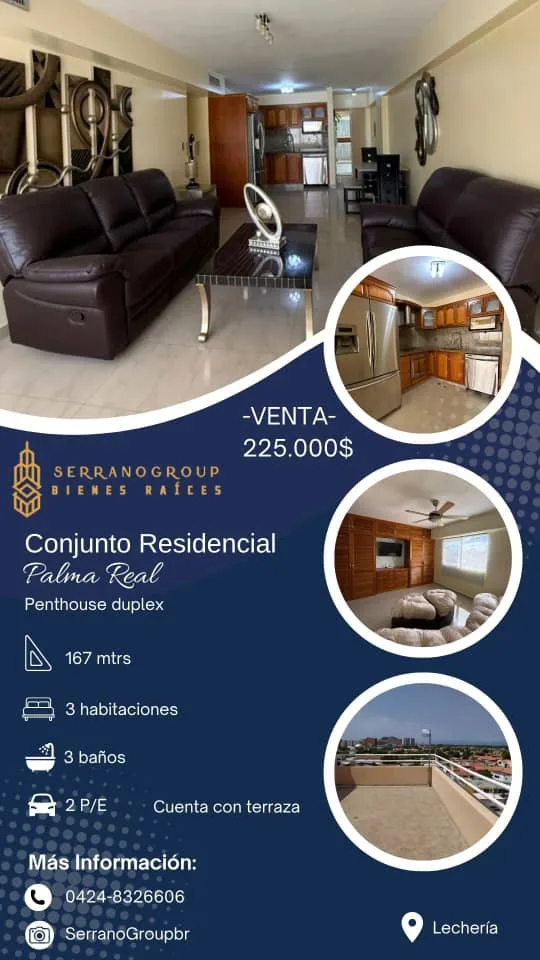 Penthouse en Venta en Residencias Palma Real, Av. Bolívar, Lechería — 3 hab 167m² — USD 225,000