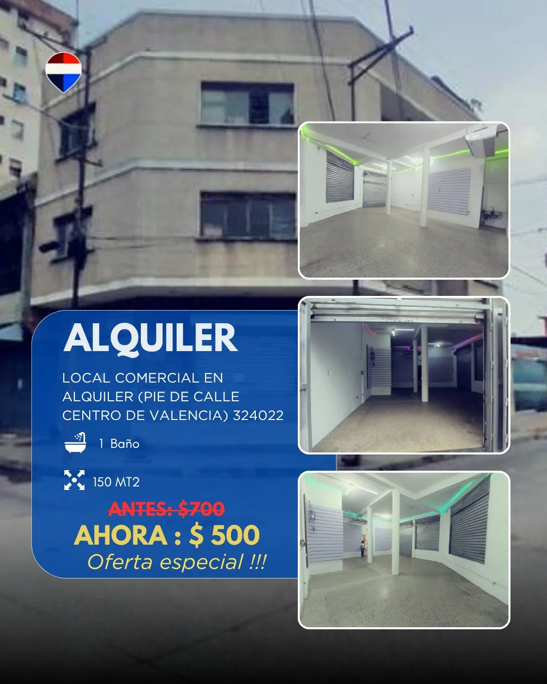 Local en Alquiler en Centro de Valencia 150m² — USD 500