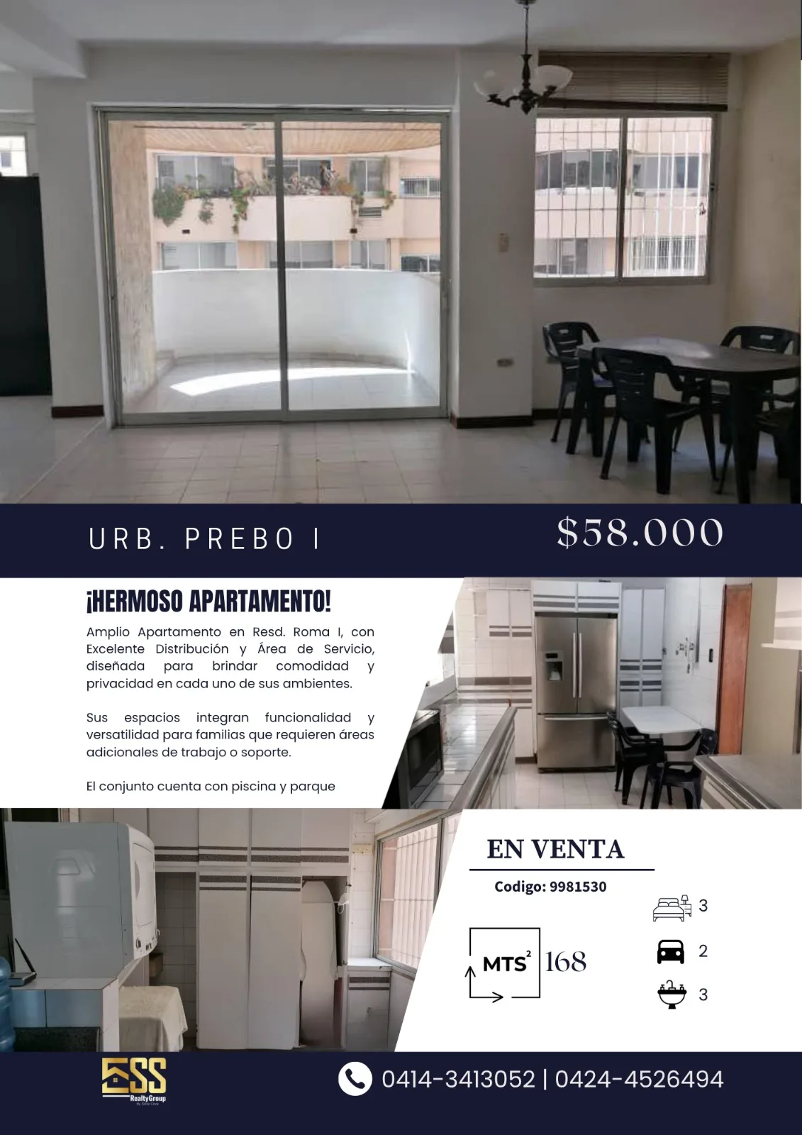 Apartamento en Venta en URB. PREBO I, en Resd. Roma I — 3 hab 168m² — USD 58,000