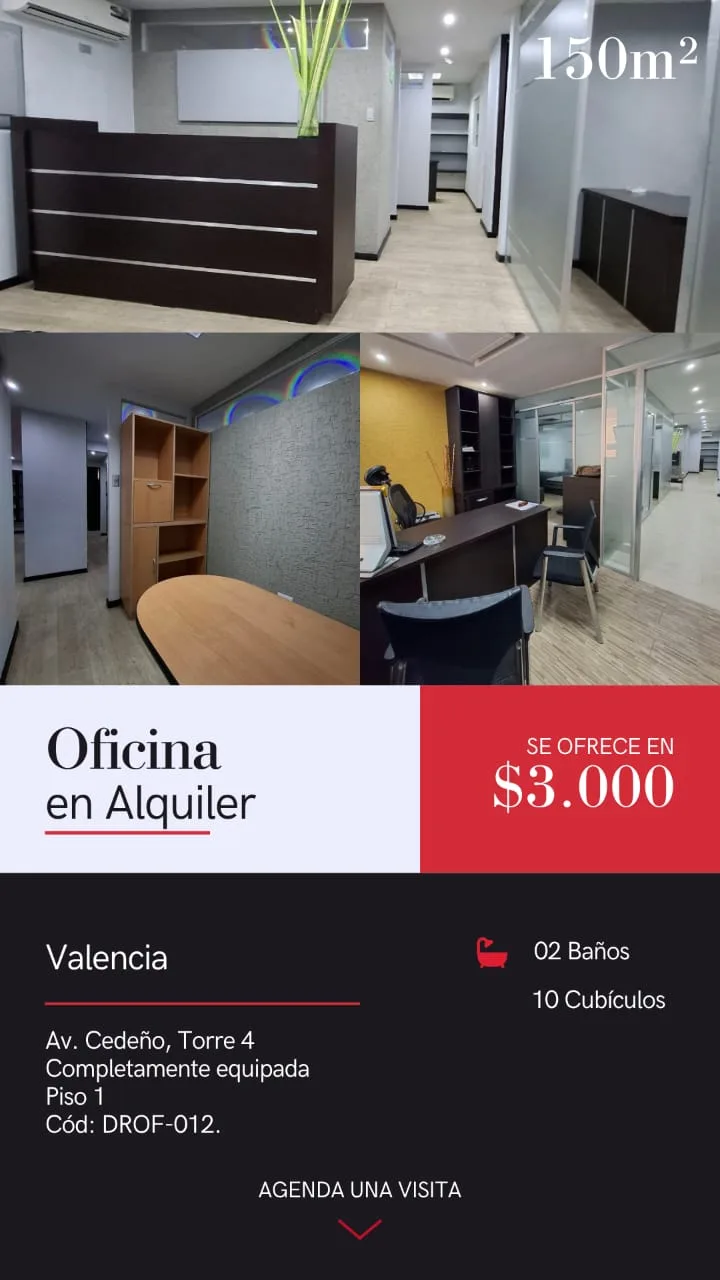 Oficina en Alquiler en Torre 4, Av. Cedeño Valencia — USD 3,000