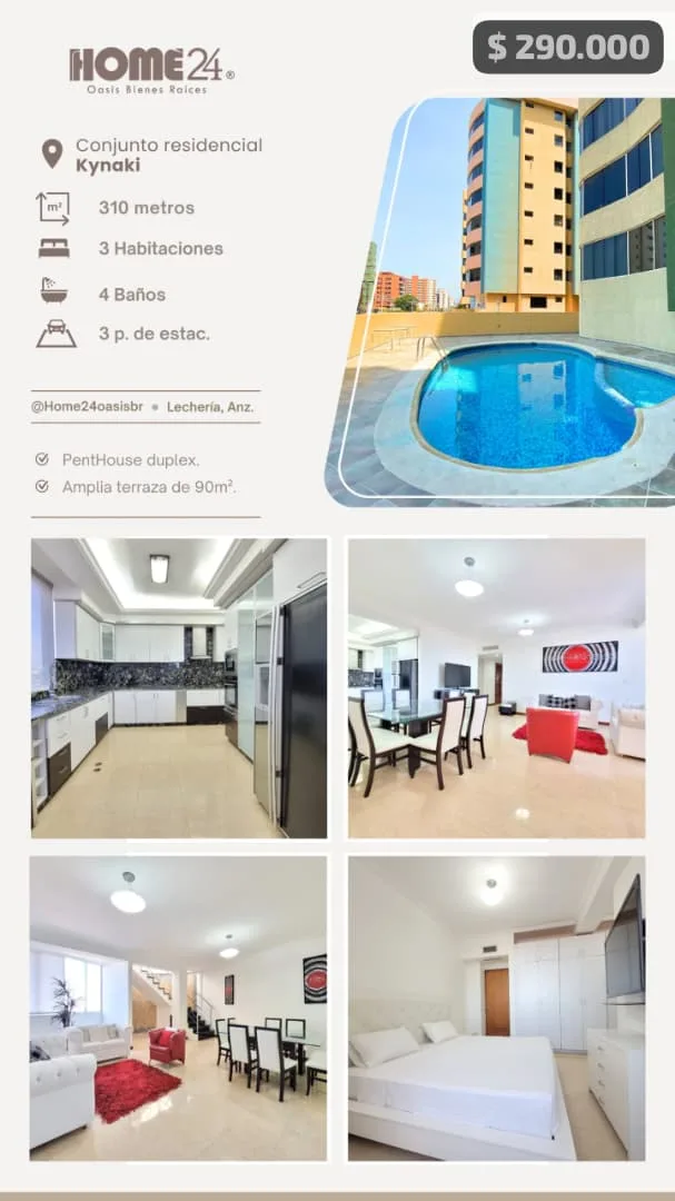 Penthouse en Venta en Conjunto residencial Kynaki - Lechería, Anz. — 3 hab 310m² — USD 290,000
