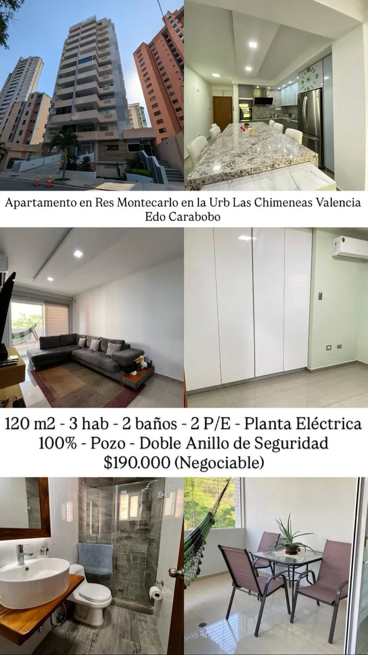 Apartamento en Venta en Res Montecarlo Urb Las Chimeneas Valencia Edo Carabobo — USD 190,000