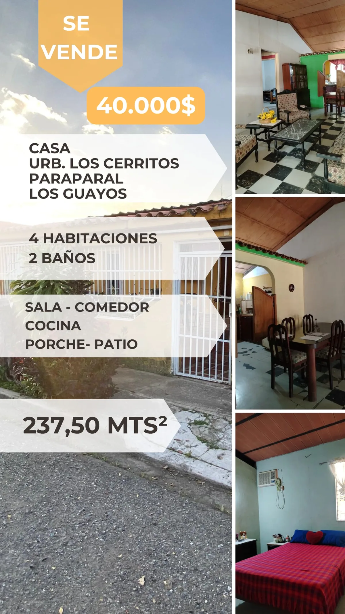Casa en Venta en URB. LOS CERRITOS, LOS GUAYOS — 4 hab 180m² — USD 40,000