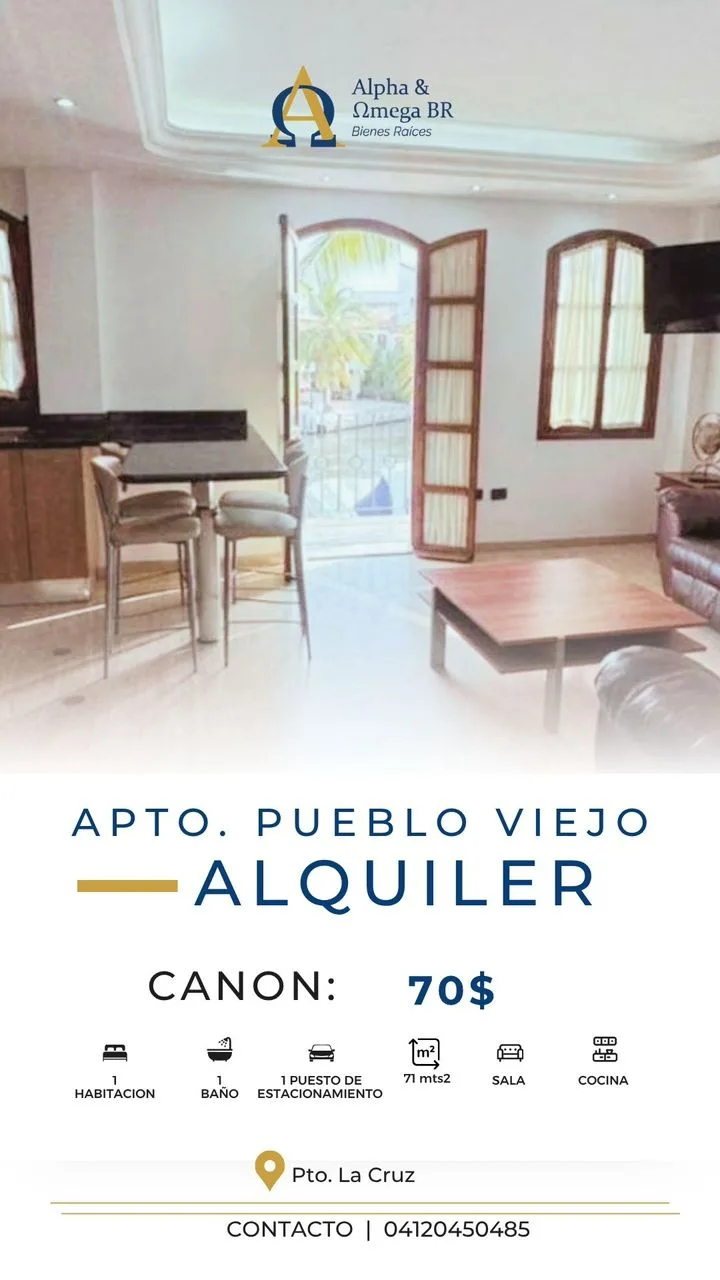 Apartamento en Alquiler en Pueblo Viejo, Pto. La Cruz — 1 hab 71m² — USD 70
