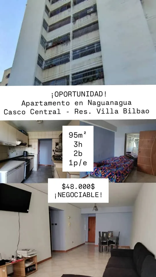 Apartamento en Venta en Naguanagua, Casco Central - Res. Villa Bilbao — 3 hab 95m² — USD 48,000