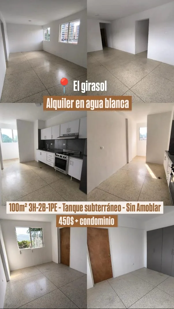 Apartamento en Alquiler en Conjunto residencial el girasol, agua blanca — 3 hab 100m² — USD 400