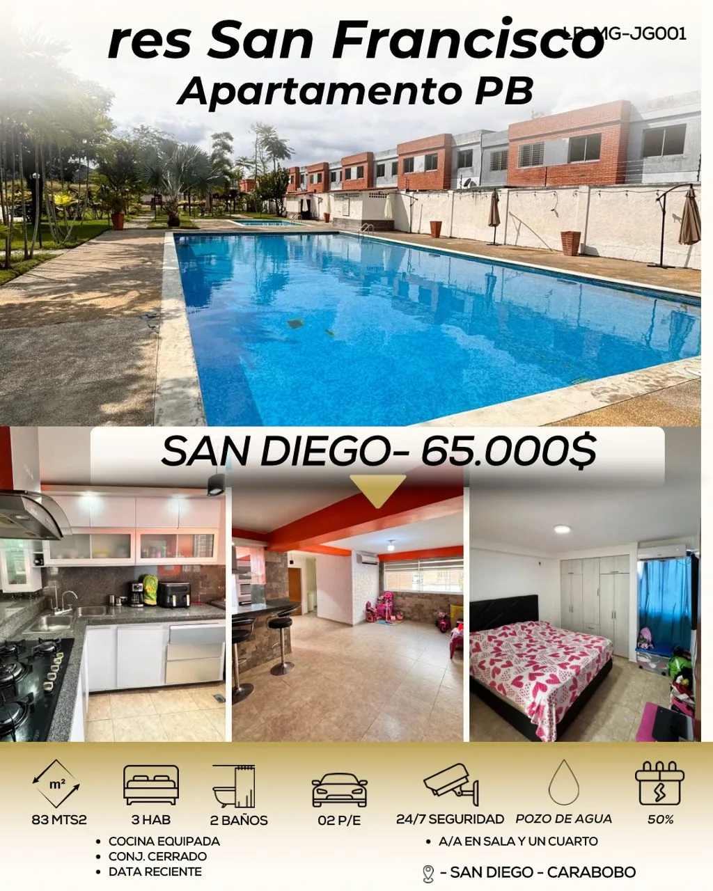 Apartamento en Venta en CONJUNTO RESIDENCIAL SAN FRANCISCO - SAN DIEGO — 3 hab 83m² — USD 65,000