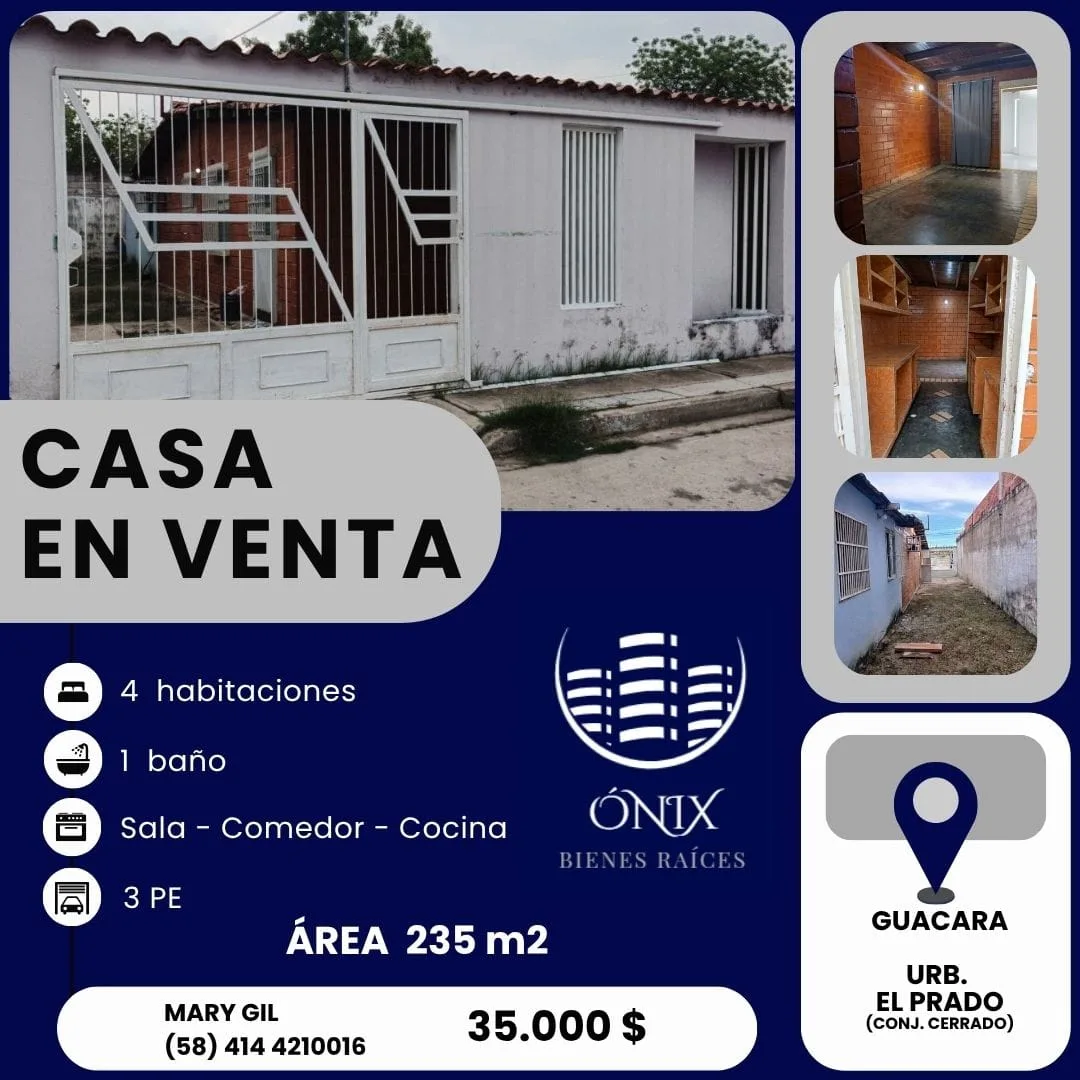 Casa en Venta en Urb. El Prado Guacara — 4 hab 235m² — USD 35,000