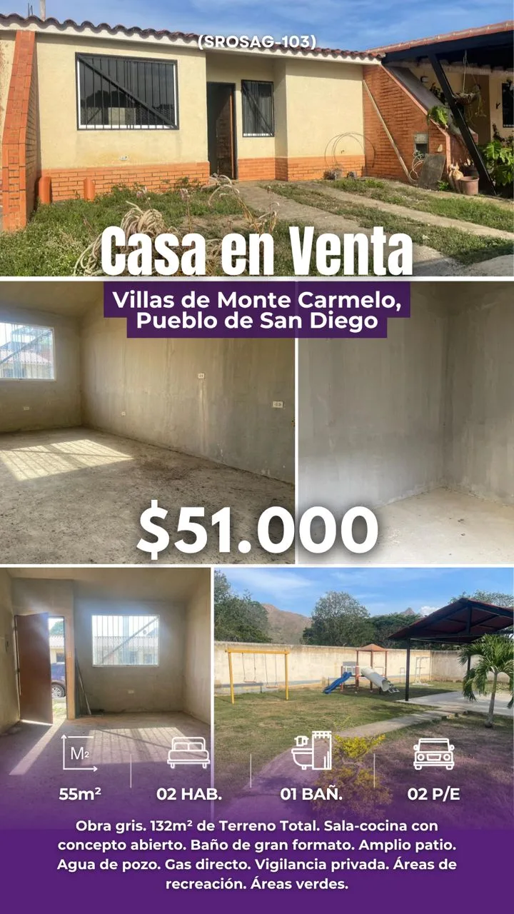 Casa en Venta en Villas de Monte Carmelo, Pueblo de San Diego — USD 51,000