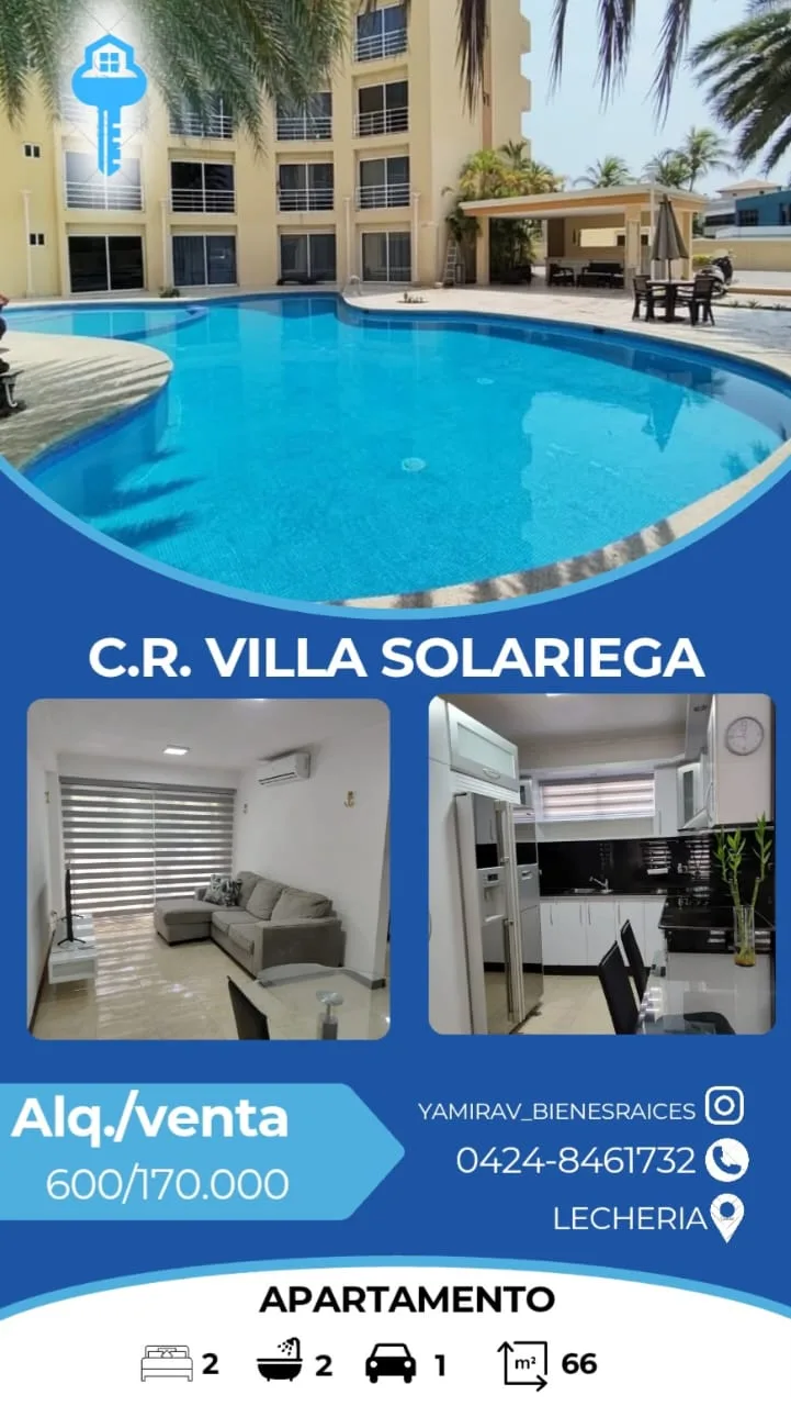 Apartamento en Alquiler en C.R. Villa Solariega, Lecheria — 2 hab 66m² — USD 170,000