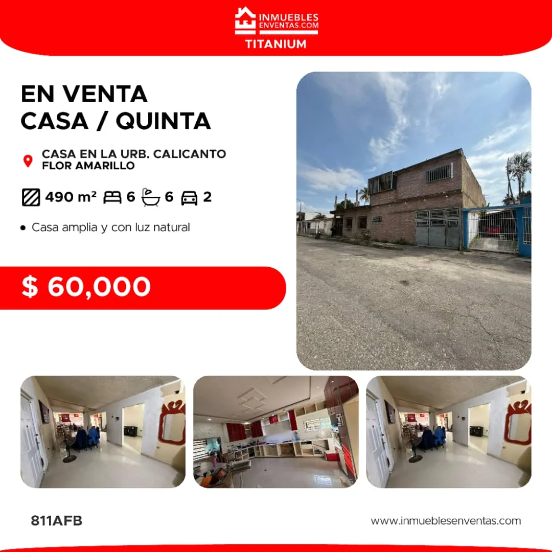 Casa en Venta en Urb. Calicanto zona Industrial el Recreo — 6 hab 490m² — USD 60,000