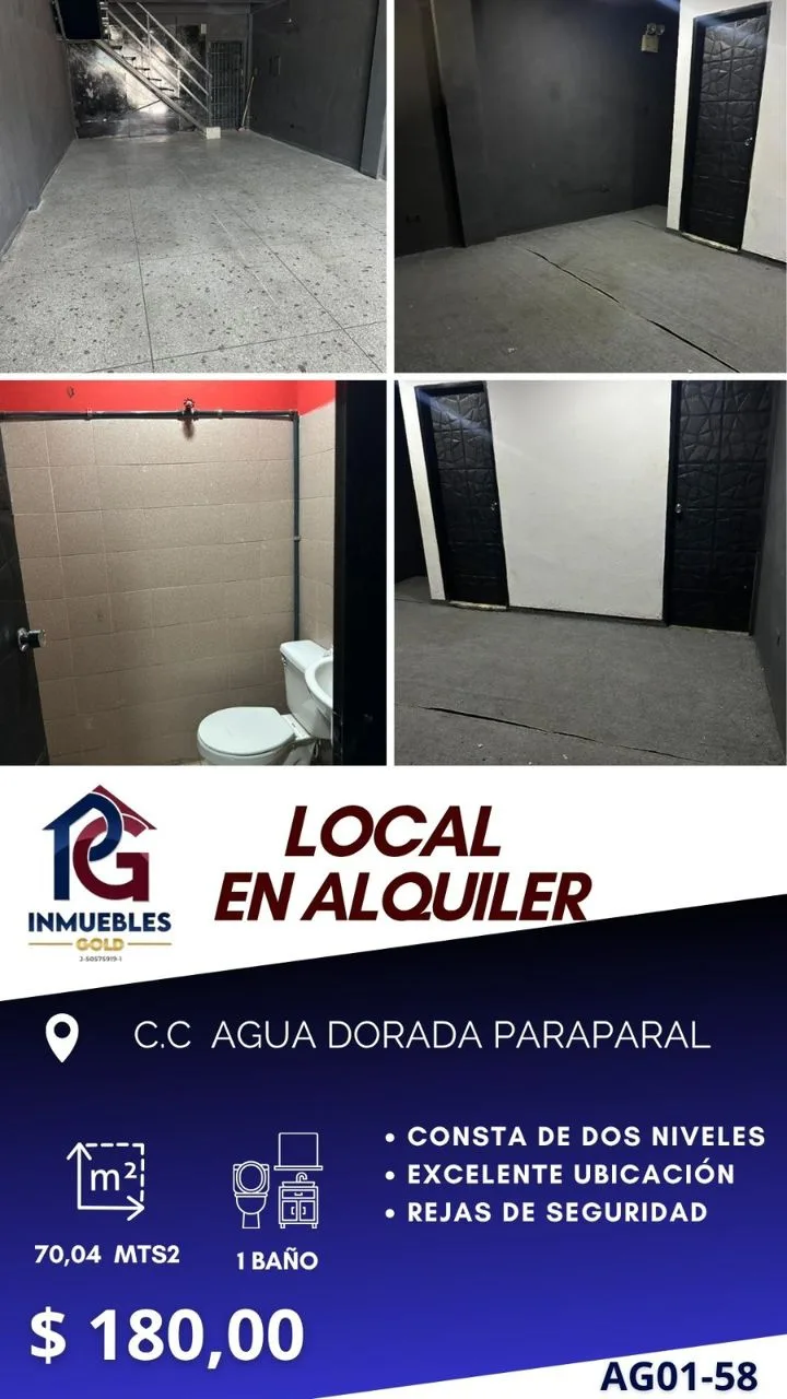 Local en Alquiler en CC L AGUA DORADA PARAPARAL 70m² — USD 180