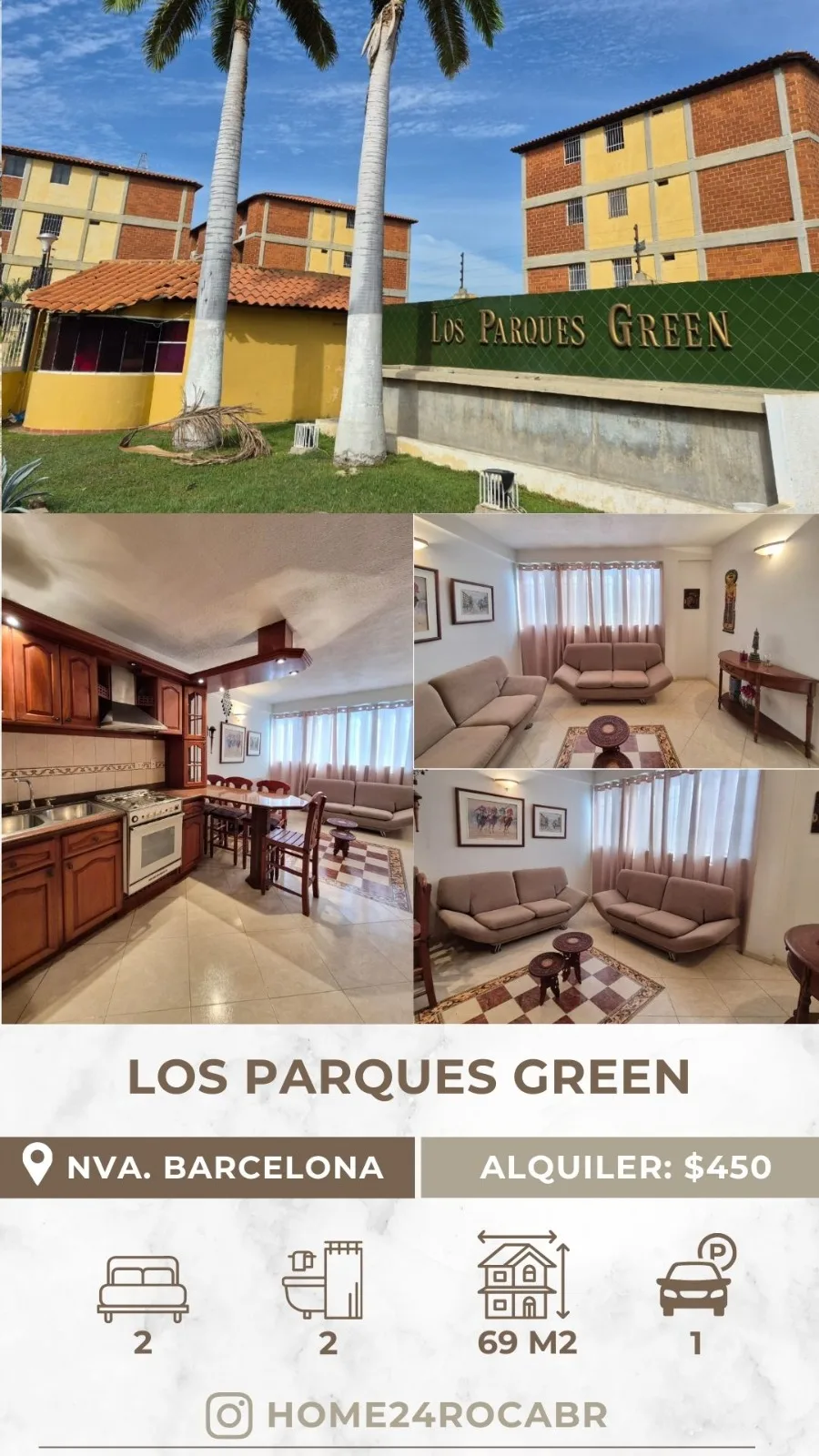 Apartamento en Alquiler en Nueva Barcelona — 2 hab 69m² — USD 450
