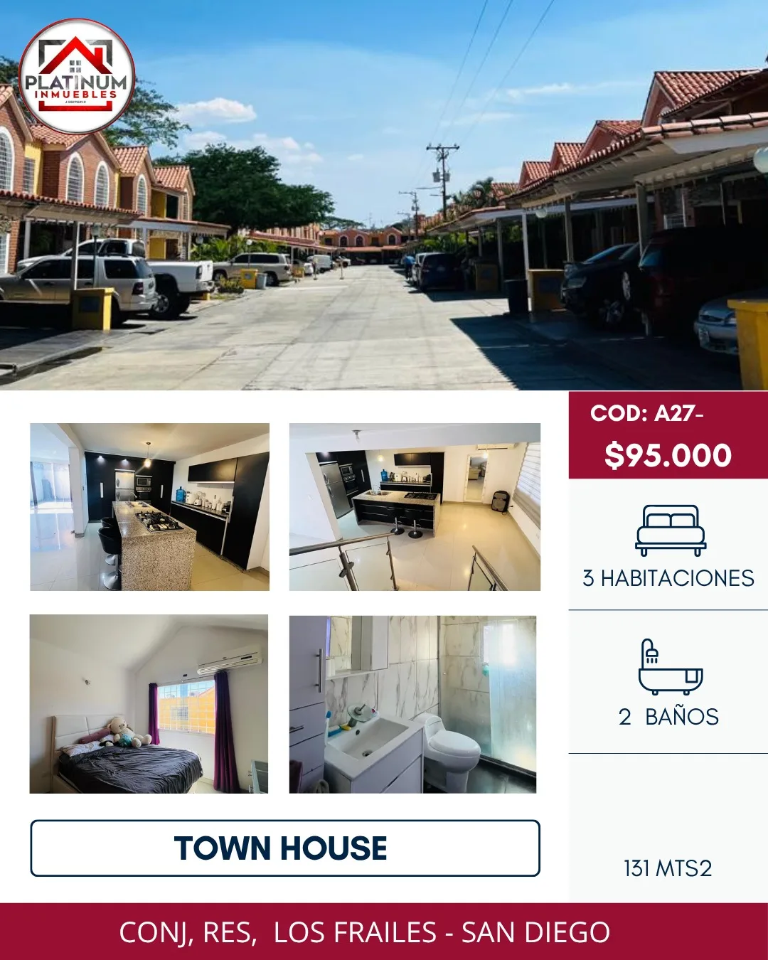 Townhouse en Venta en Conjunto residencial Los Frailes — 3 hab 131m² — USD 95,000