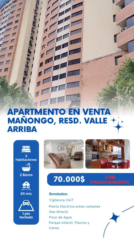 Apartamento en Venta en Residencias Valle Arriba – Naguanagua — 3 hab 85m² — USD 70,000