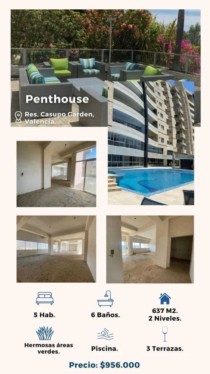 Penthouse en Venta en Residencias Casupo Garden, El Parral, Valencia — 5 hab 637m² — USD 956,000