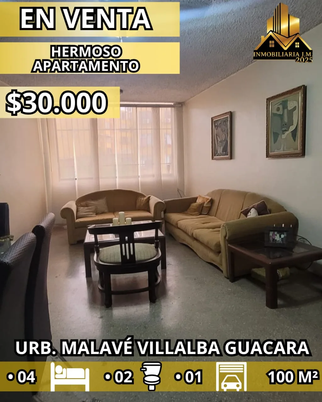 Apartamento en Venta en Urb. A Malavé Villalba Guacara — 4 hab 100m² — USD 30,000
